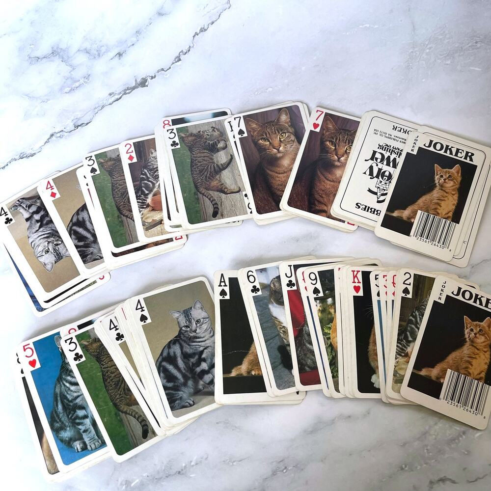 Vintage 1988 Tabbies Cat Playing Cards Double Deck Ivory Tower Complete w Case